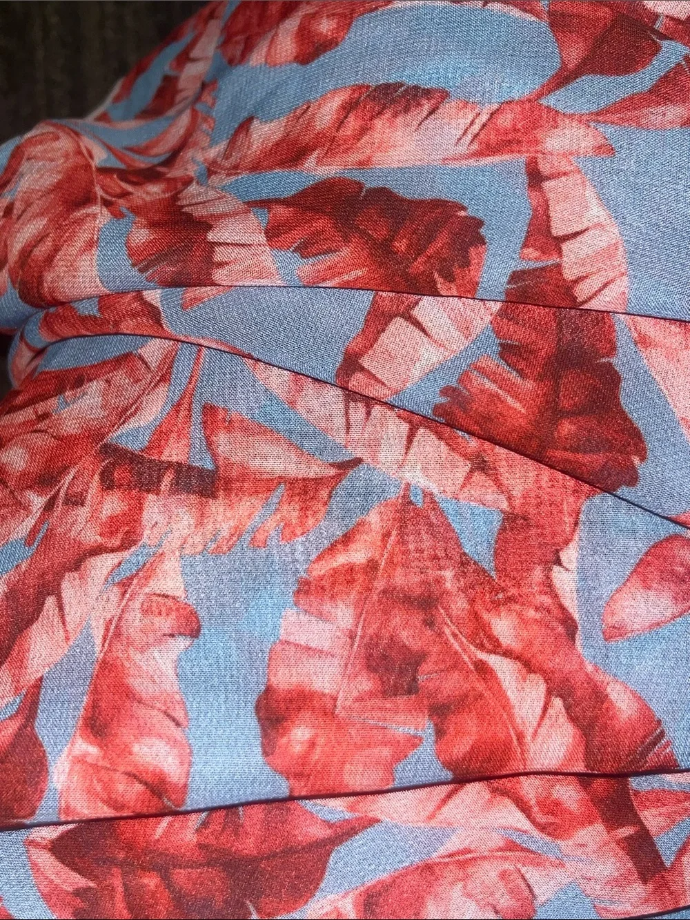 Coral Red and Blue Tropical Leafy Lightweight Scarf S48